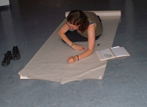 Heidi drawing out the images for the mosaic panels